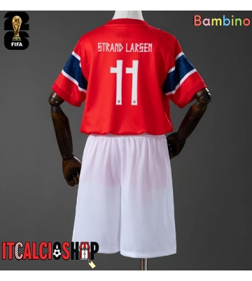 Norvegia Jorgen Strand Larsen #11 Prima Maglia Bambino Mondiali 2026 Manica Corta (+ Pantaloni corti)